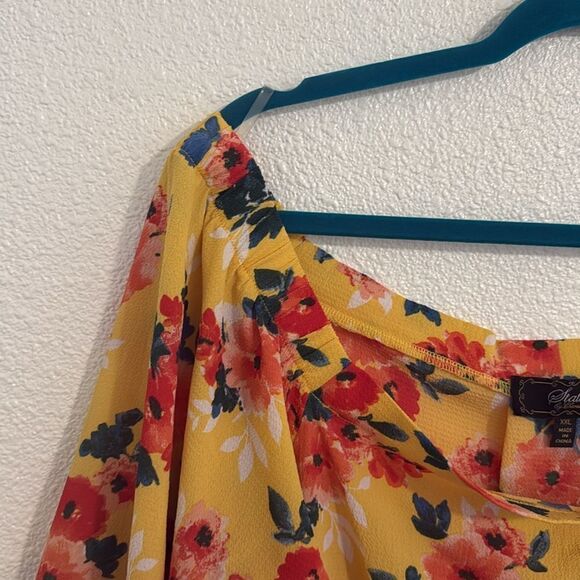 Status by Chenault-Womens Yellow Floral Shirt Blouse Top- Size XXL - Picture 8 of 9